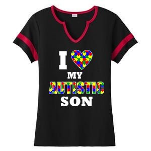 I Love My Autistic Son Autism Ladies Halftime Notch Neck Tee