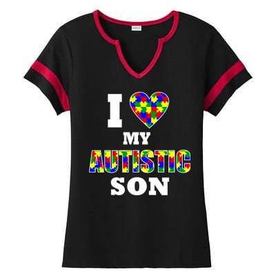 I Love My Autistic Son Autism Ladies Halftime Notch Neck Tee