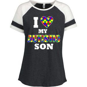 I Love My Autistic Son Autism Enza Ladies Jersey Colorblock Tee