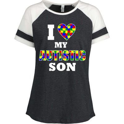 I Love My Autistic Son Autism Enza Ladies Jersey Colorblock Tee