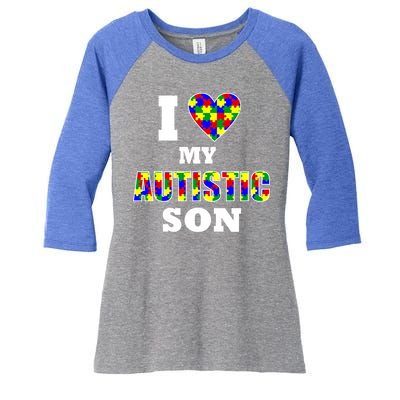 I Love My Autistic Son Autism Women's Tri-Blend 3/4-Sleeve Raglan Shirt