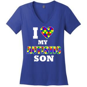 I Love My Autistic Son Autism Women's V-Neck T-Shirt