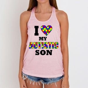 I Love My Autistic Son Autism Women's Knotted Racerback Tank