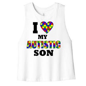 I Love My Autistic Son Autism Women's Racerback Cropped Tank