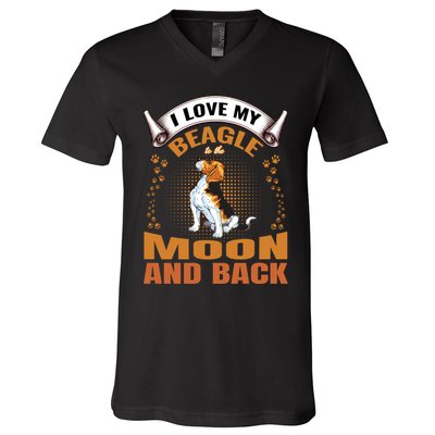 I Love My Beagle To The Moon and Back V-Neck T-Shirt