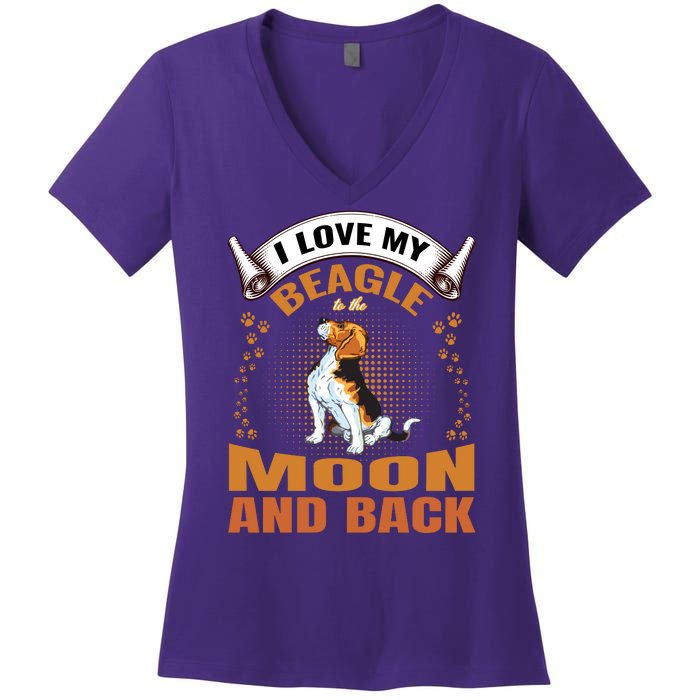 I Love My Beagle To The Moon and Back Women's V-Neck T-Shirt