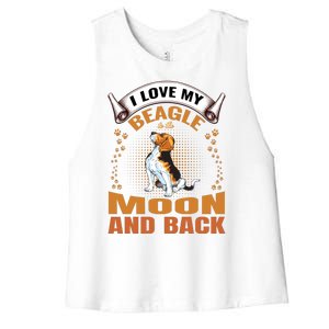 I Love My Beagle To The Moon and Back Women's Racerback Cropped Tank