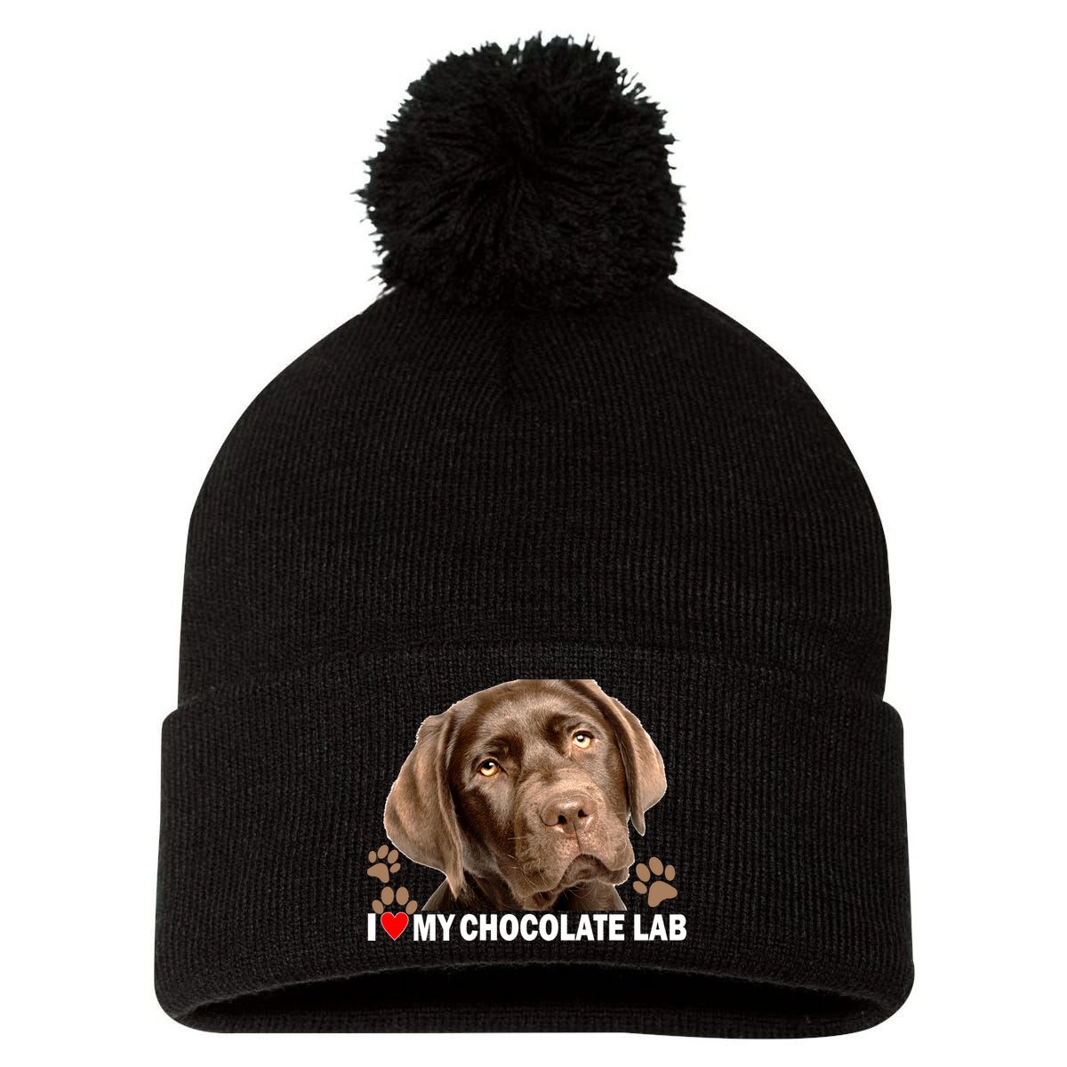 I Love My Chocolate Lab Pom Pom 12in Knit Beanie