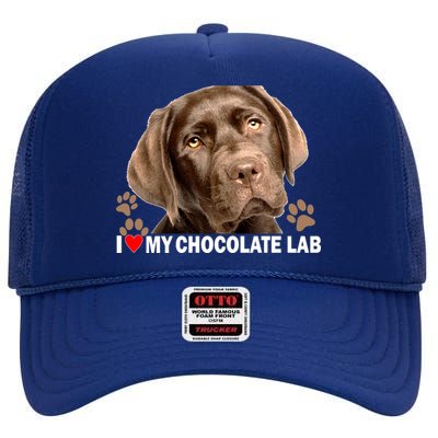 I Love My Chocolate Lab High Crown Mesh Back Trucker Hat