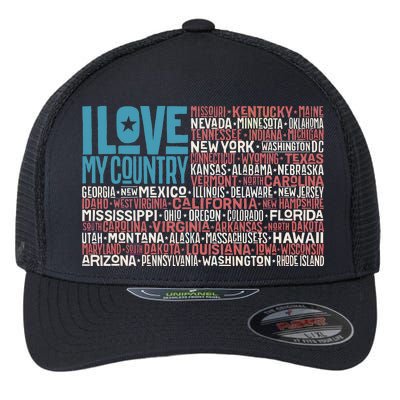 I Love My Country USA State Flag Flexfit Unipanel Trucker Cap