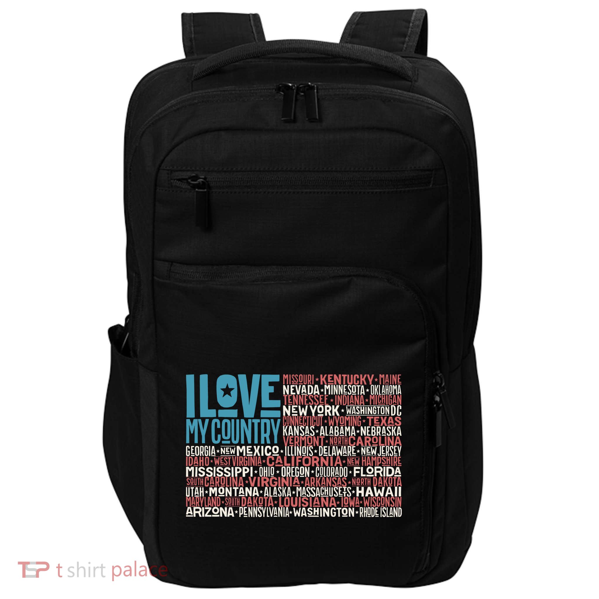I Love My Country USA State Flag Impact Tech Backpack