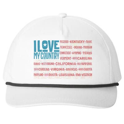 I Love My Country USA State Flag Snapback Five-Panel Rope Hat