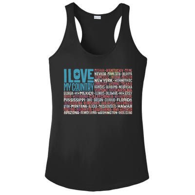 I Love My Country USA State Flag Ladies PosiCharge Competitor Racerback Tank