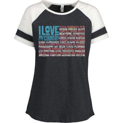 I Love My Country USA State Flag Enza Ladies Jersey Colorblock Tee