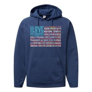 I Love My Country USA State Flag Performance Fleece Hoodie