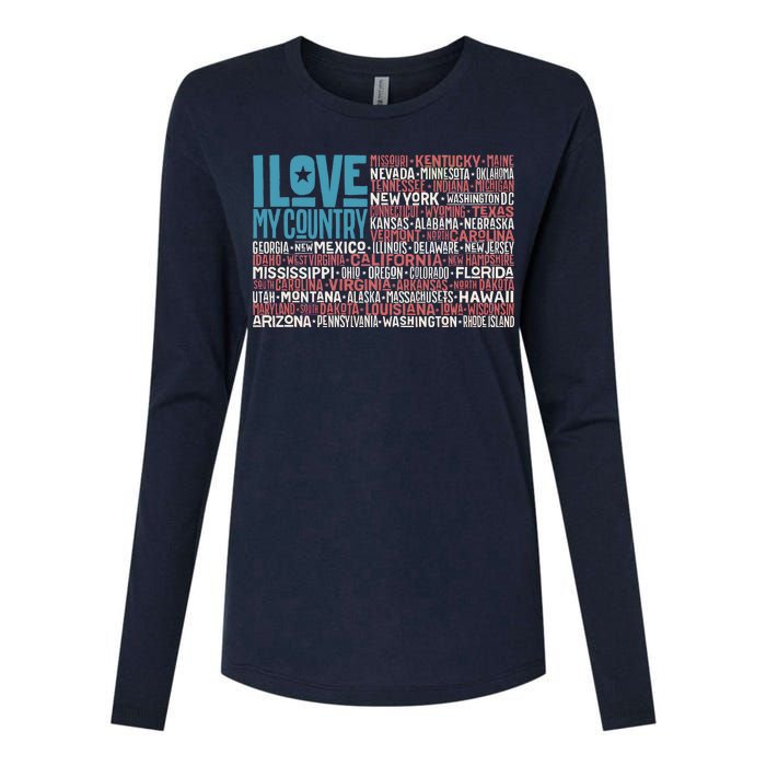 I Love My Country USA State Flag Womens Cotton Relaxed Long Sleeve T-Shirt