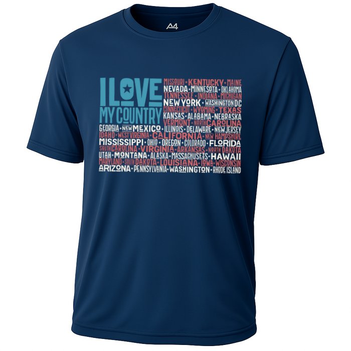 I Love My Country USA State Flag Cooling Performance Crew T-Shirt
