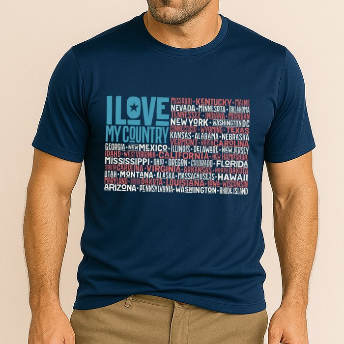 I Love My Country USA State Flag Cooling Performance Crew T-Shirt