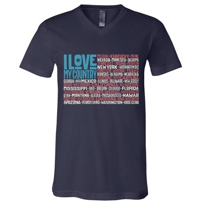 I Love My Country USA State Flag V-Neck T-Shirt