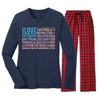 I Love My Country USA State Flag Women's Long Sleeve Flannel Pajama Set 