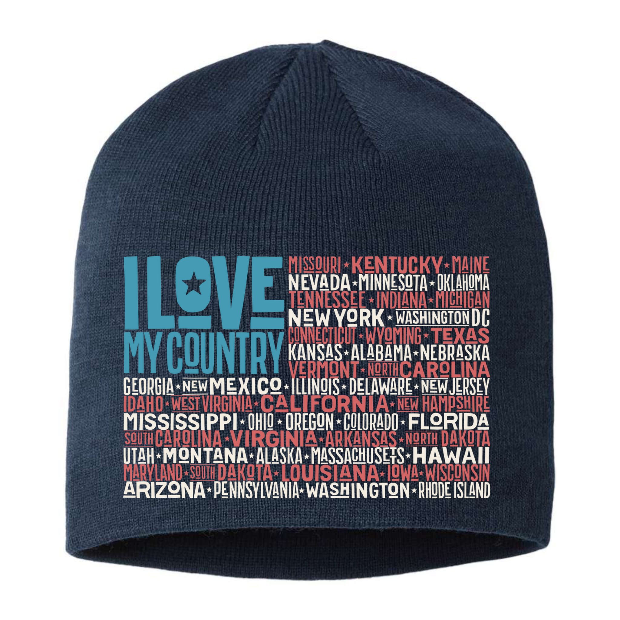 I Love My Country USA State Flag Sustainable Beanie