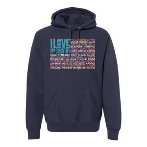 I Love My Country USA State Flag Premium Hoodie