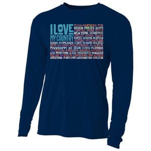 I Love My Country USA State Flag Cooling Performance Long Sleeve Crew