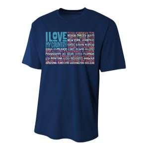 I Love My Country USA State Flag Performance Sprint T-Shirt