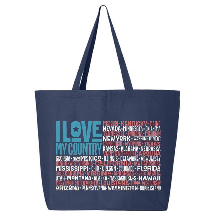 I Love My Country USA State Flag 25L Jumbo Tote