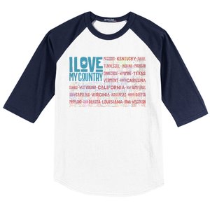 I Love My Country USA State Flag Baseball Sleeve Shirt