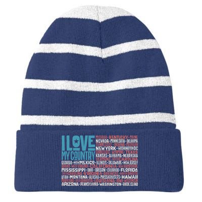 I Love My Country USA State Flag Striped Beanie with Solid Band