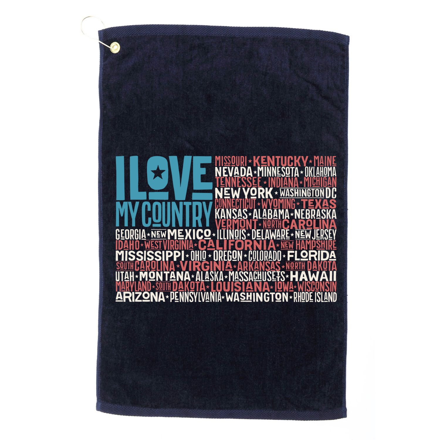 I Love My Country USA State Flag Golf Towel