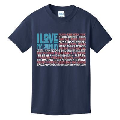 I Love My Country USA State Flag Kids T-Shirt