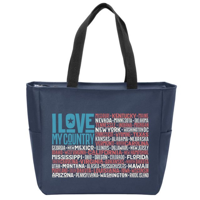 I Love My Country USA State Flag Zip Tote Bag