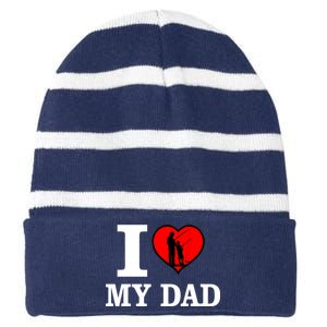 I Love My Dad Heart Striped Beanie with Solid Band