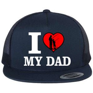 I Love My Dad Heart Flat Bill Trucker Hat