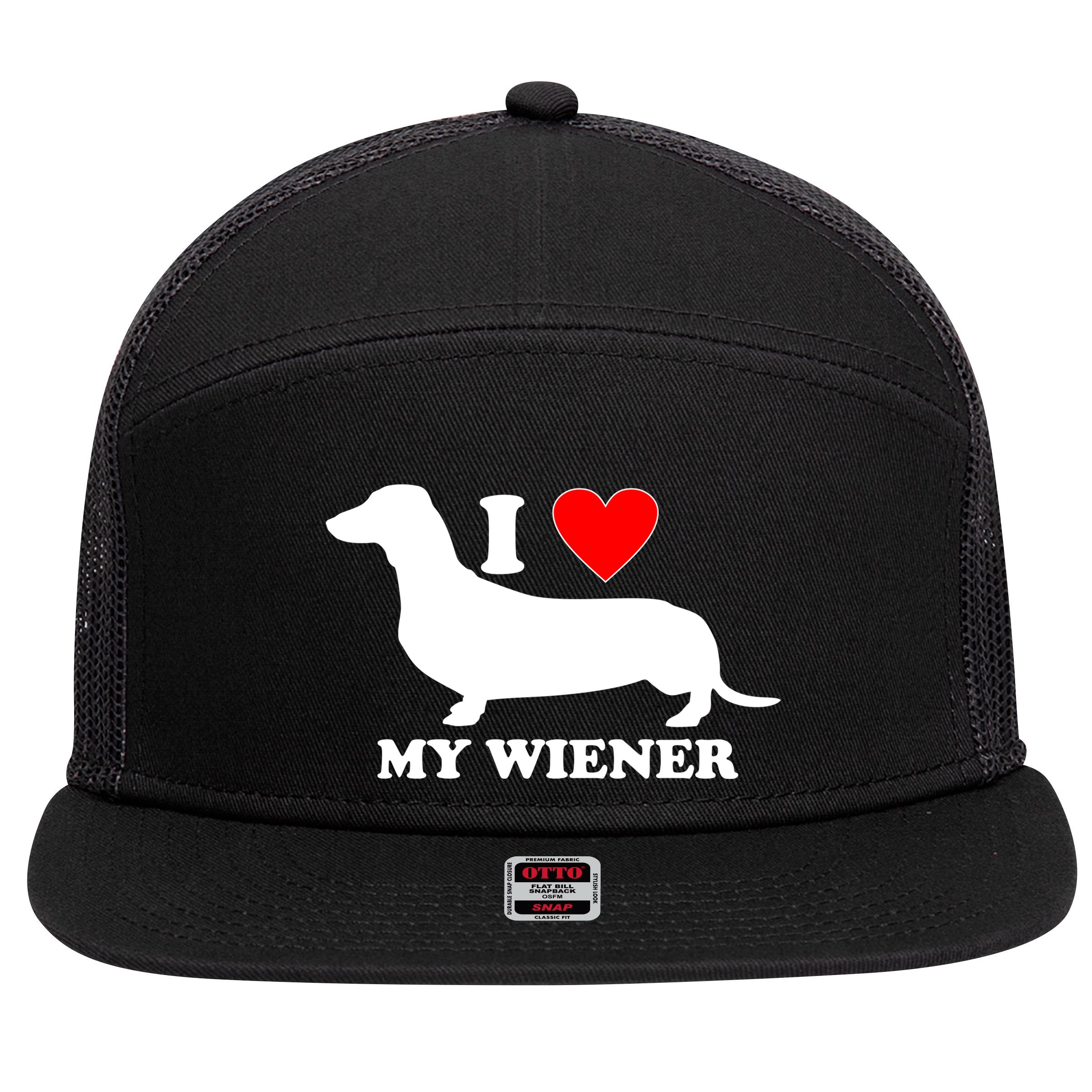 I Love My Wiener 7 Panel Mesh Trucker Snapback Hat