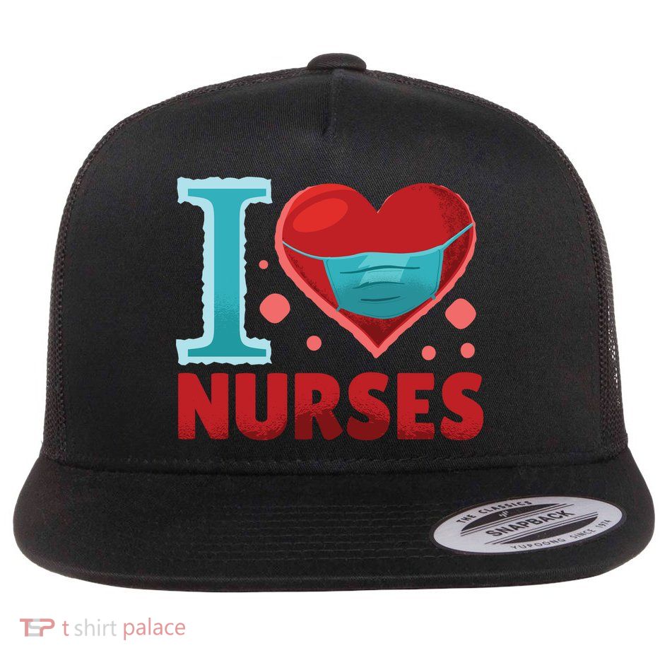 I Love Nurses Flat Bill Trucker Hat