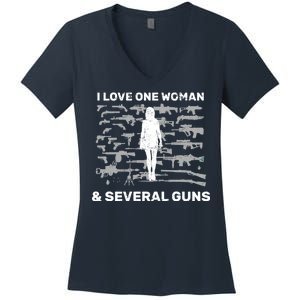 I Love One Woman and Several Guns Women's V-Neck T-Shirt