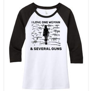 I Love One Woman and Several Guns Women's Tri-Blend 3/4-Sleeve Raglan Shirt