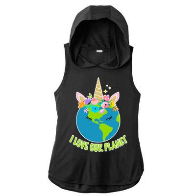 I Love Our Planet Earth Day Love Ladies PosiCharge Tri-Blend Wicking Draft Hoodie Tank