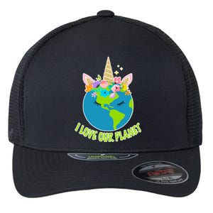 I Love Our Planet Earth Day Love Flexfit Unipanel Trucker Cap