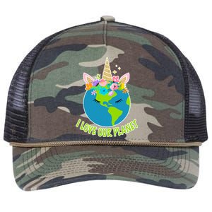 I Love Our Planet Earth Day Love Retro Rope Trucker Hat Cap