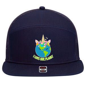 I Love Our Planet Earth Day Love 7 Panel Mesh Trucker Snapback Hat