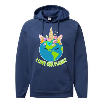 I Love Our Planet Earth Day Love Performance Fleece Hoodie