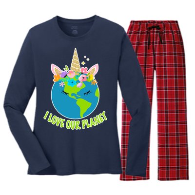 I Love Our Planet Earth Day Love Women's Long Sleeve Flannel Pajama Set 