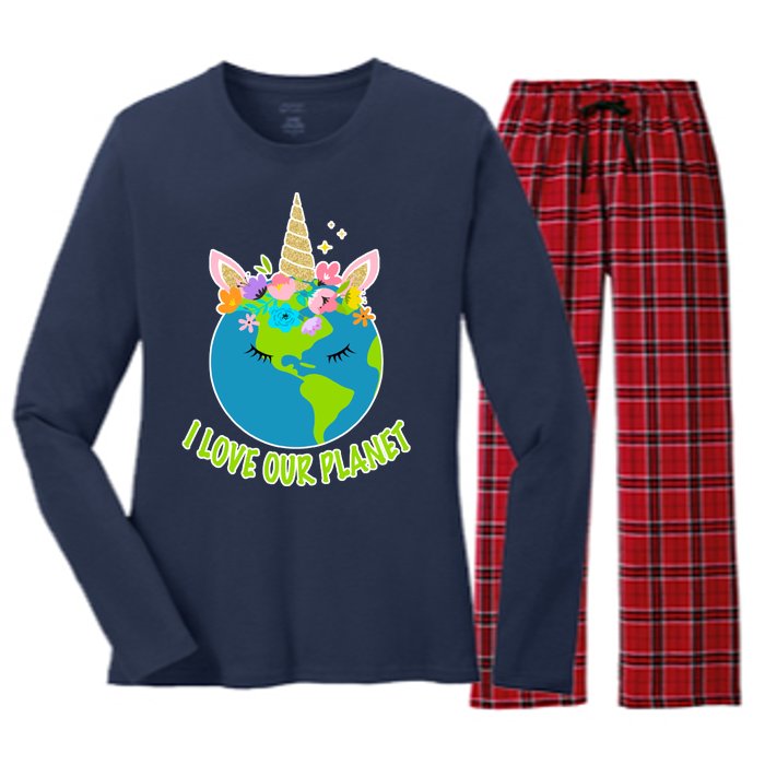 I Love Our Planet Earth Day Love Women's Long Sleeve Flannel Pajama Set 