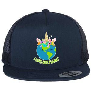 I Love Our Planet Earth Day Love Flat Bill Trucker Hat