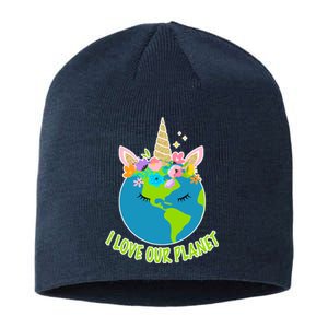 I Love Our Planet Earth Day Love Sustainable Beanie