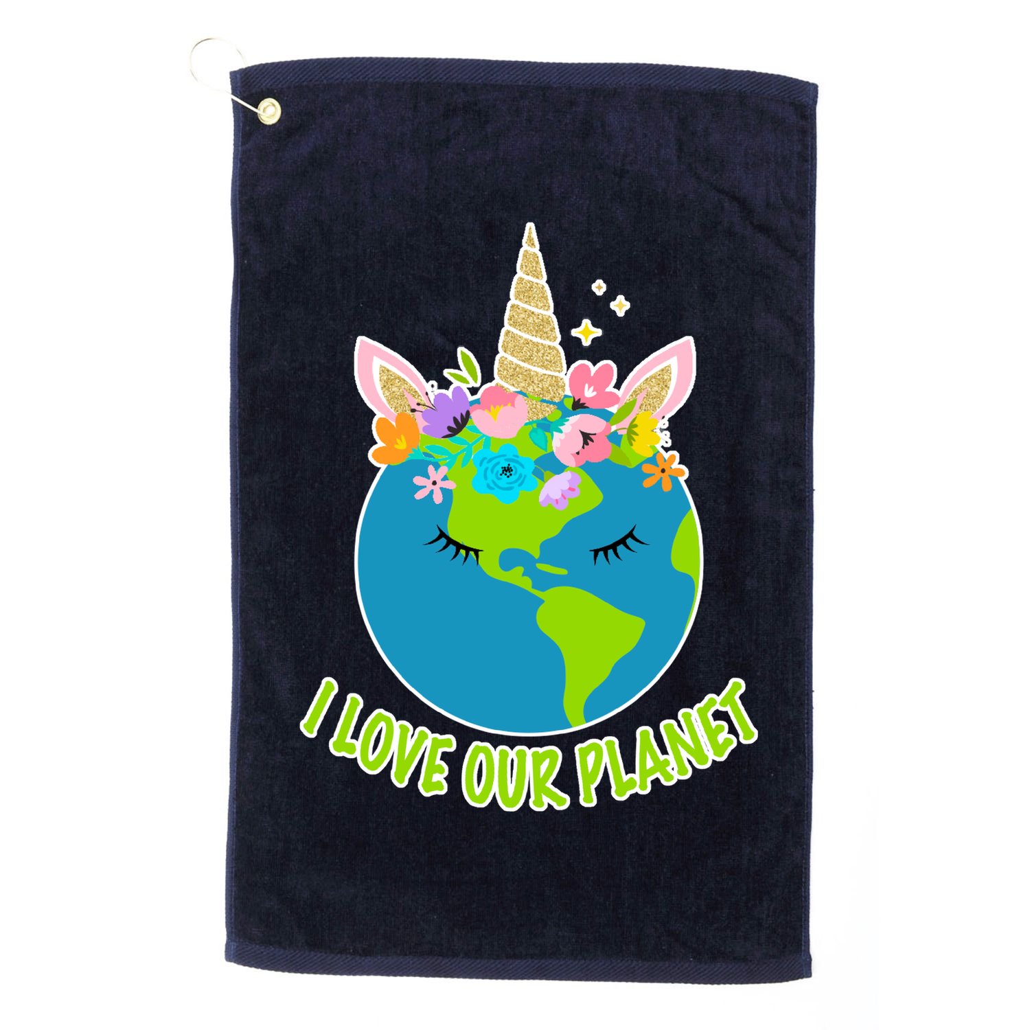 I Love Our Planet Earth Day Love Golf Towel
